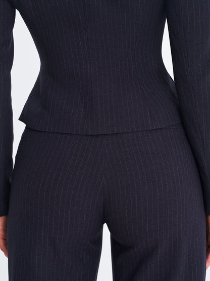 Quinnie Navy Striped High-Waisted Straight Leg Pant