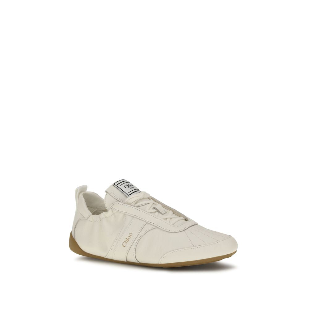 Chloé Kick Beige Fabric And Leather Sneakers