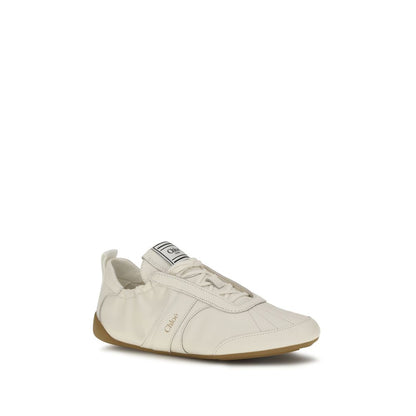Chloé Kick Beige Fabric And Leather Sneakers