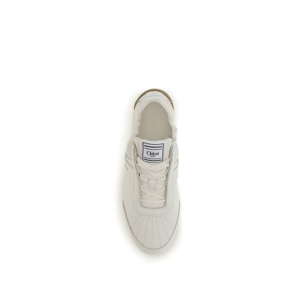 Chloé Kick Beige Fabric And Leather Sneakers
