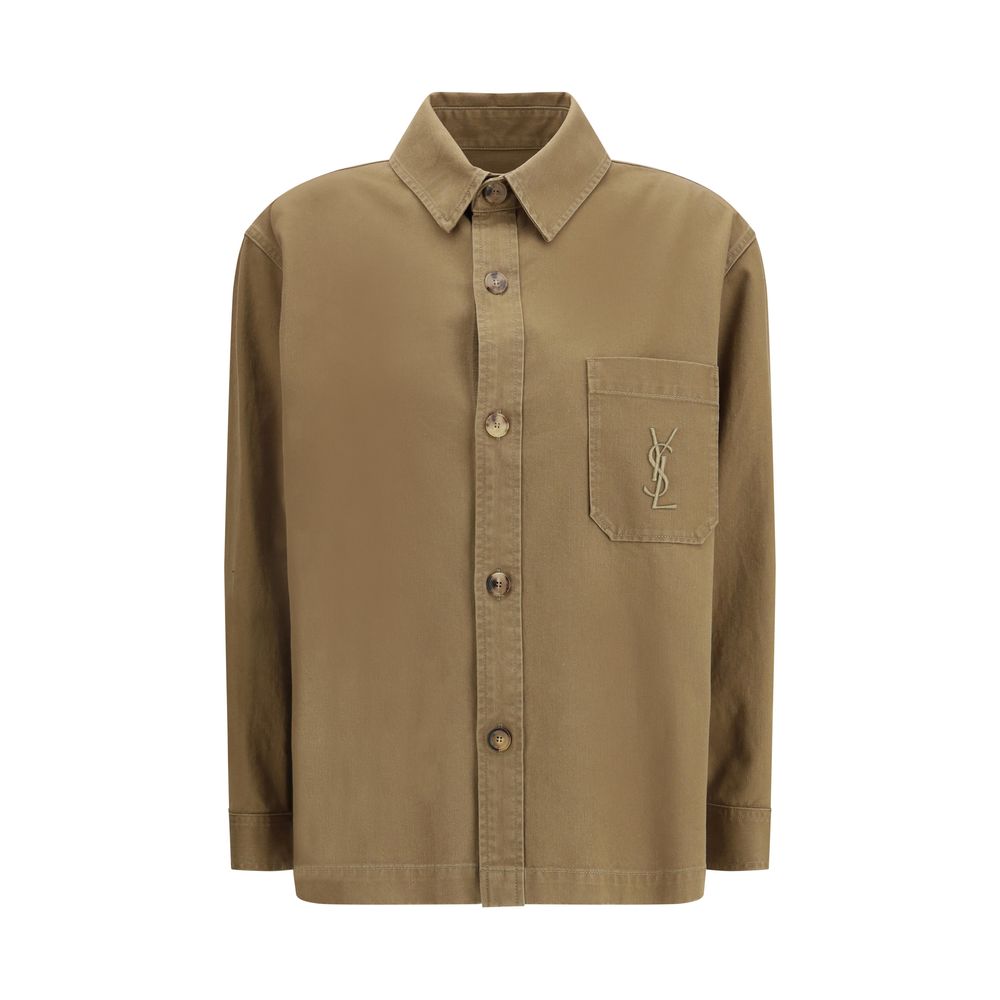 Saint Laurent Cassandre Bicolor Cotton-Linen Gabardine Overshirt