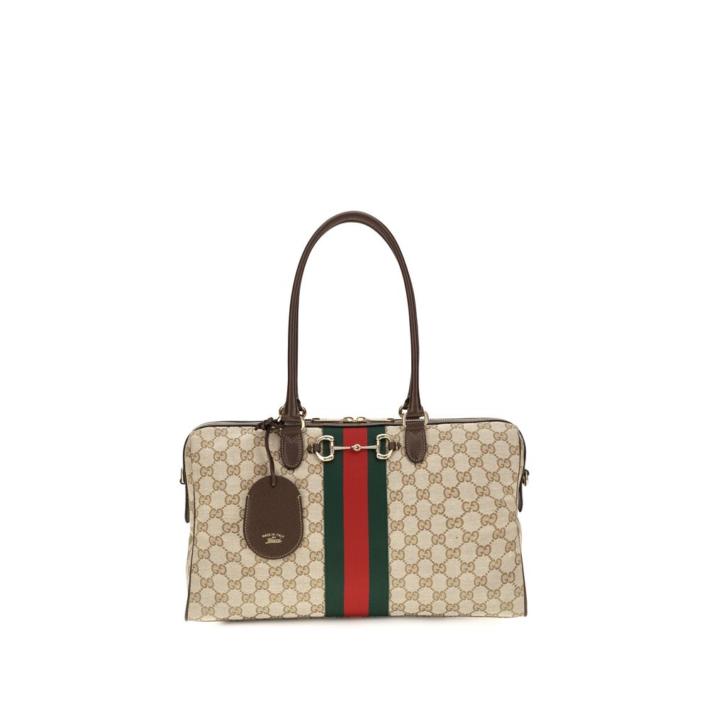 Gucci Horsebit Large Beige GG Canvas Top-Handle Bag