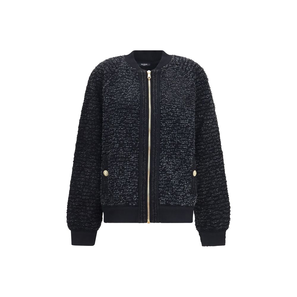 Balmain Black Sequin-Detail Zip Bomber Jacket