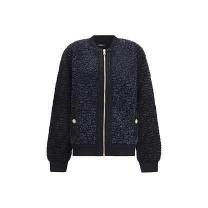 Balmain Black Sequin-Detail Zip Bomber Jacket