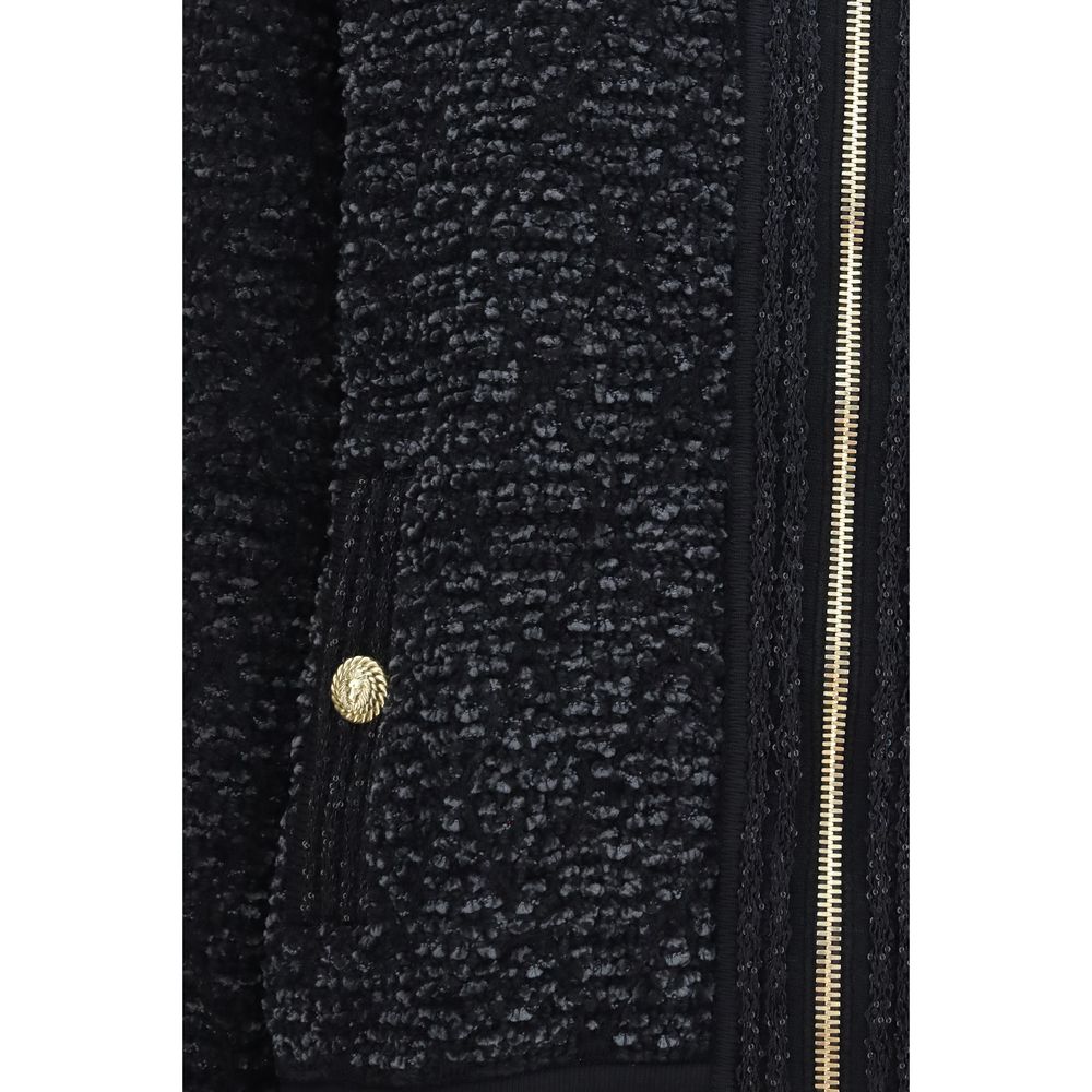 Balmain Black Sequin-Detail Zip Bomber Jacket