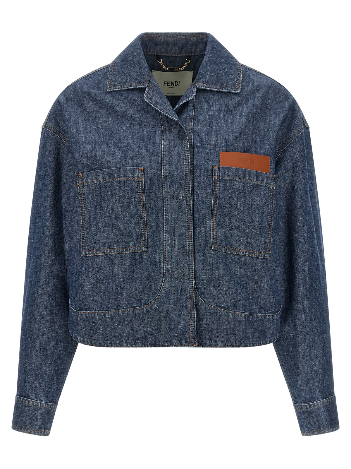 Fendi Blue Cropped Chambray Denim Jacket
