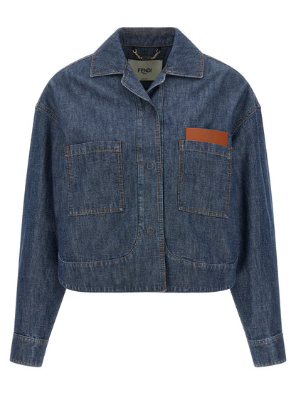 Fendi Blue Cropped Chambray Denim Jacket