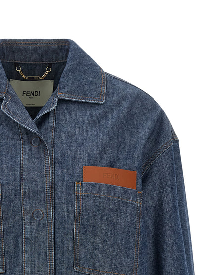 Fendi Blue Cropped Chambray Denim Jacket
