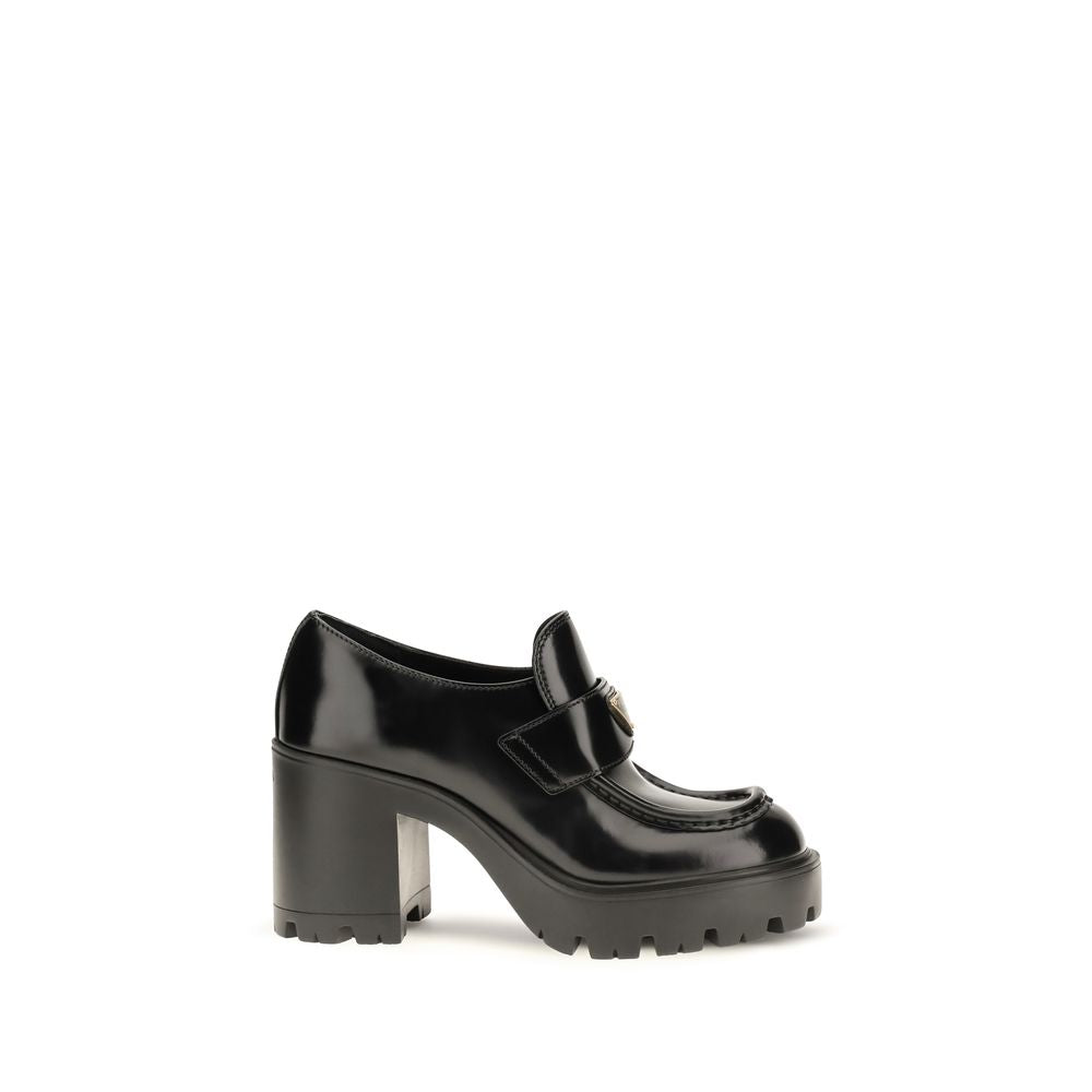 Prada Monolith Black Brushed Leather Platform Loafers