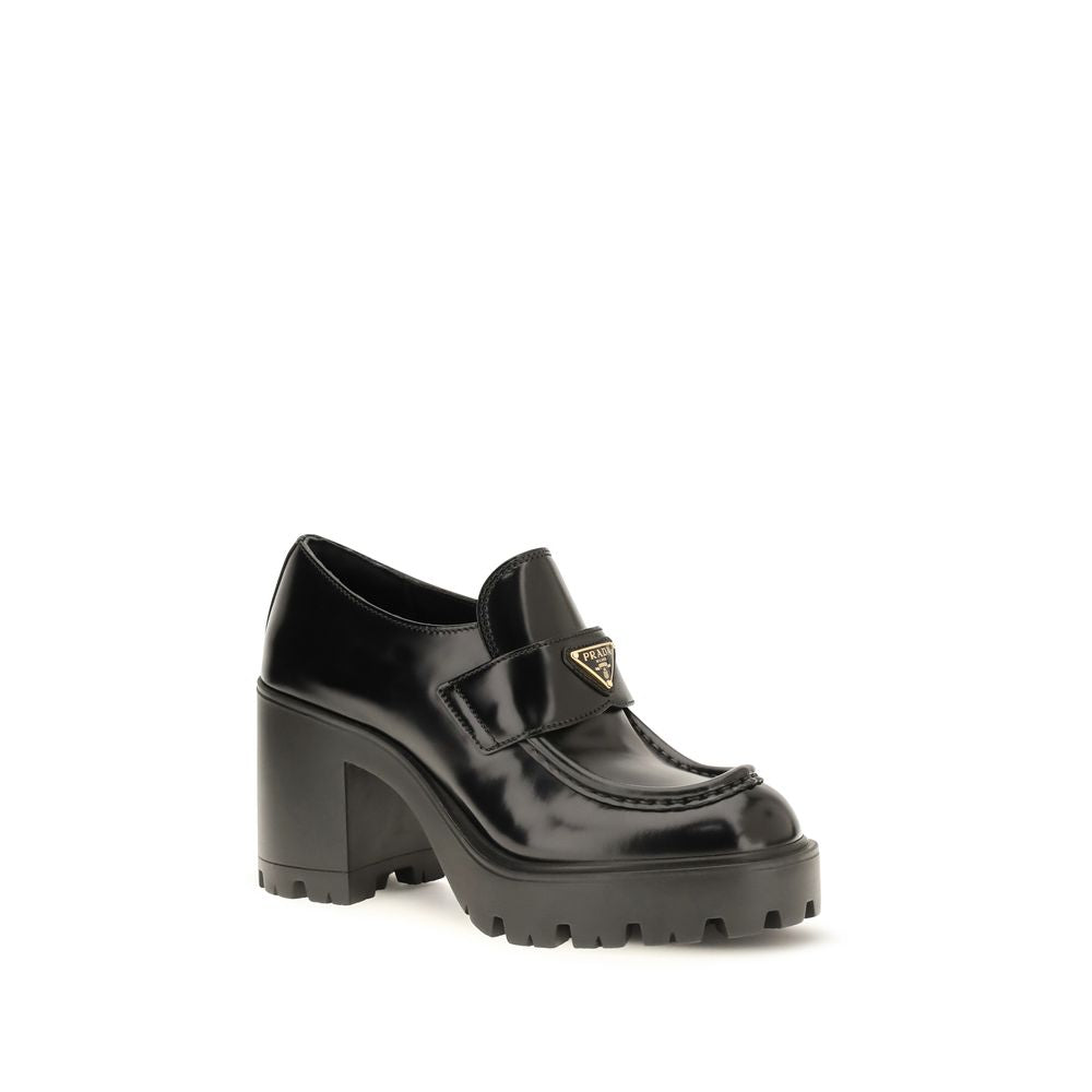 Prada Monolith Black Brushed Leather Platform Loafers