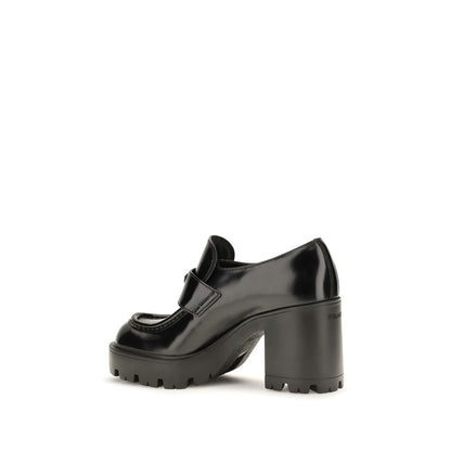 Prada Monolith Black Brushed Leather Platform Loafers