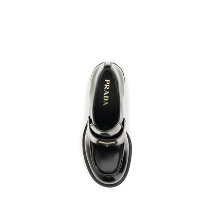 Prada Monolith Black Brushed Leather Platform Loafers