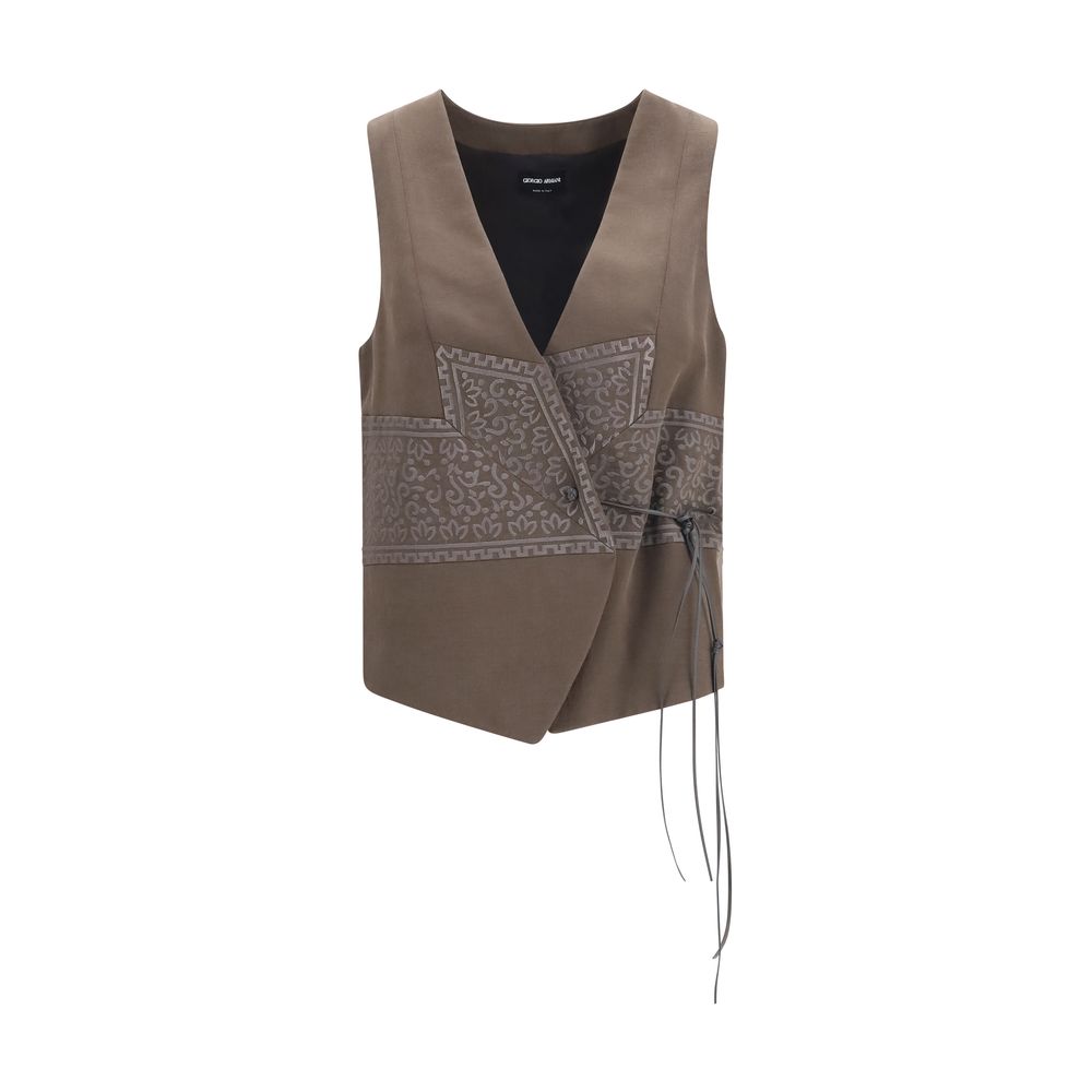 Giorgio Armani Brown Washed Silk-Wool Jacquard Vest