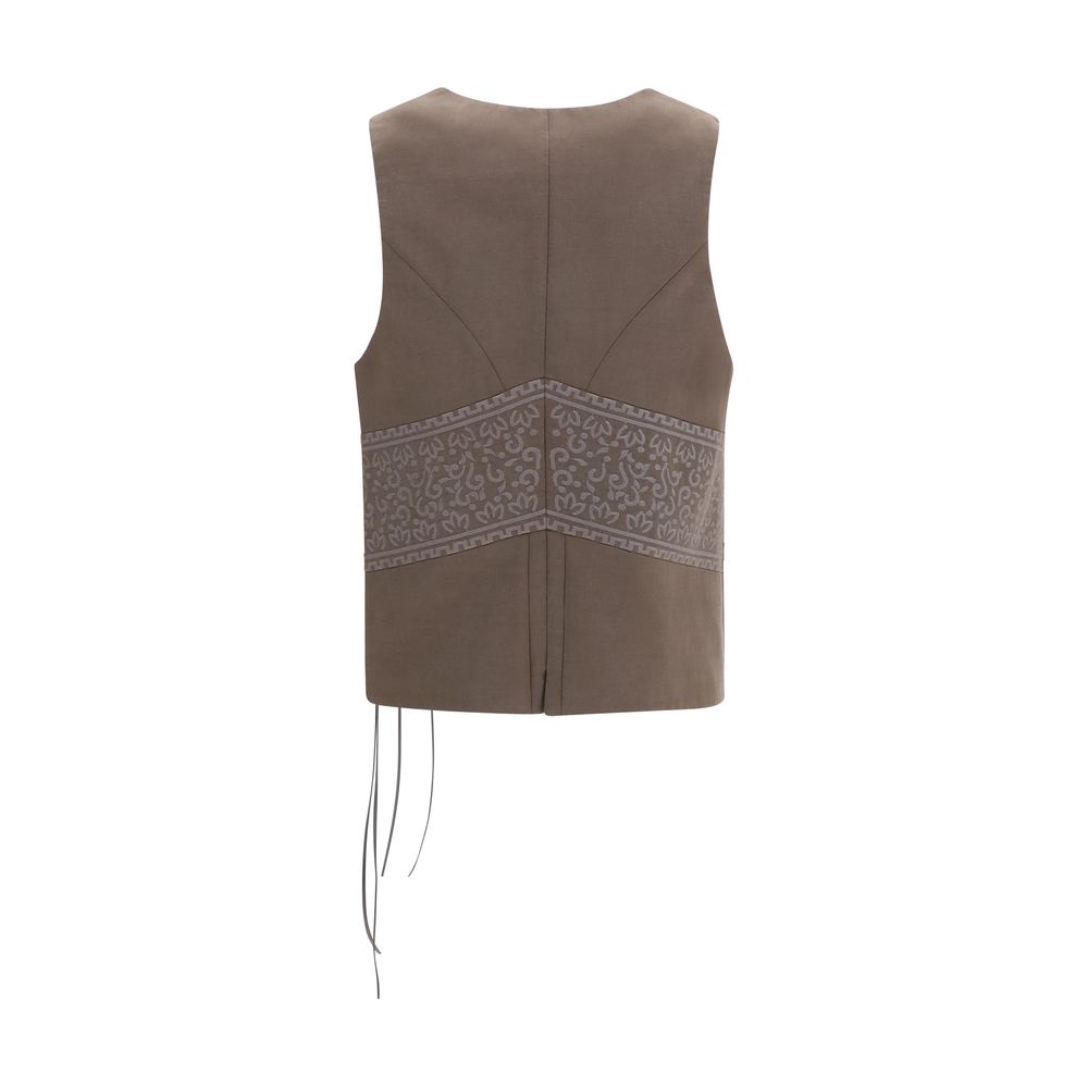 Giorgio Armani Brown Washed Silk-Wool Jacquard Vest
