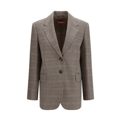 Max Mara Studio Talca Brown Houndstooth Wool Blazer