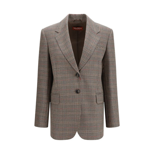 Max Mara Studio Talca Brown Houndstooth Wool Blazer