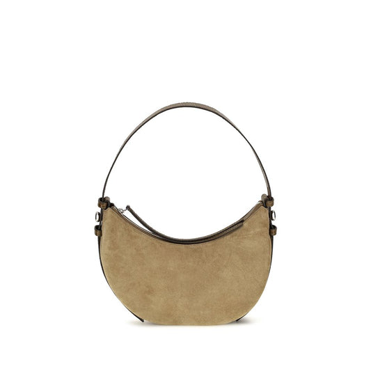 Tory Burch Romy Beige Suede Crescent Shoulder Bag
