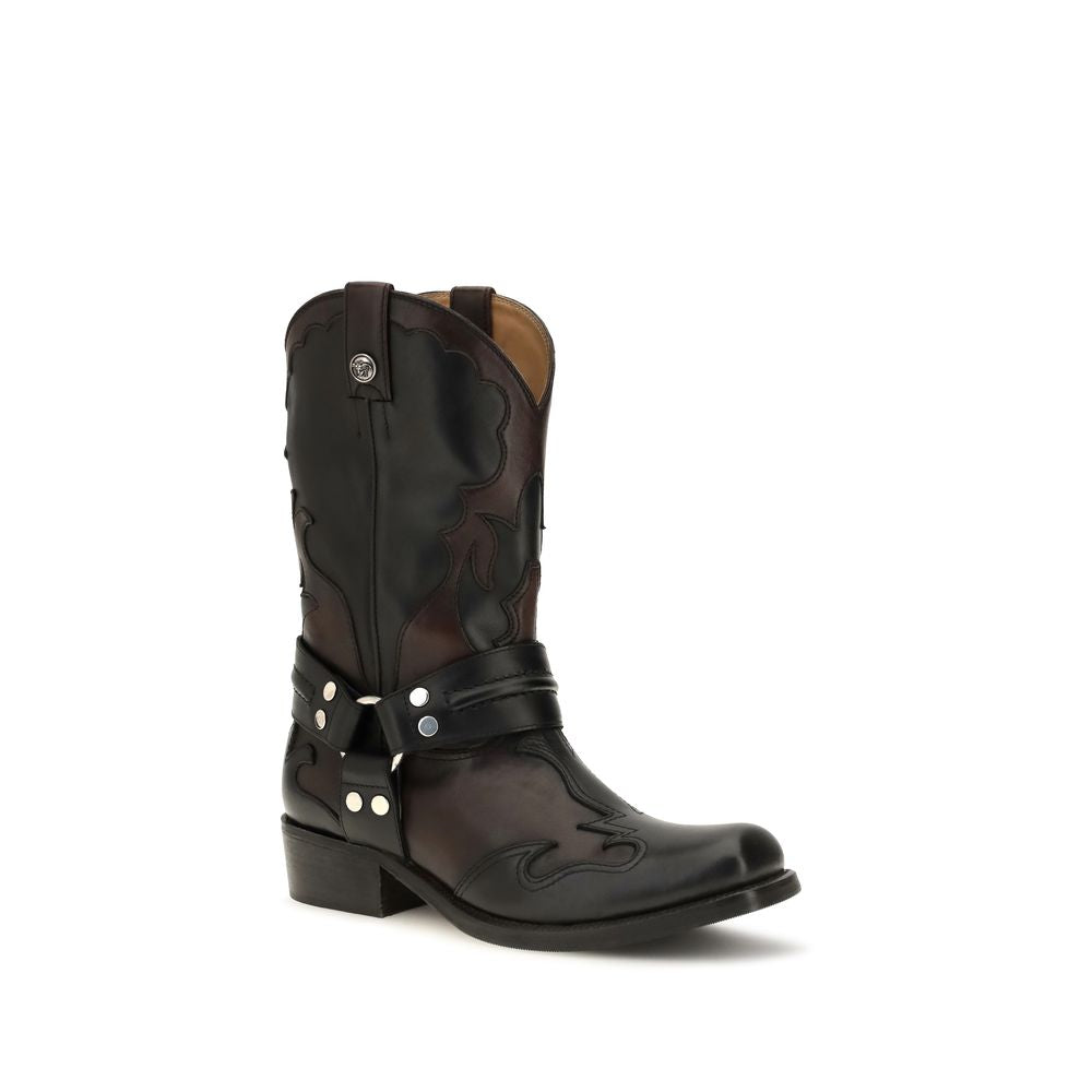 Versace Sylvester Black Calf Leather Ankle Boots