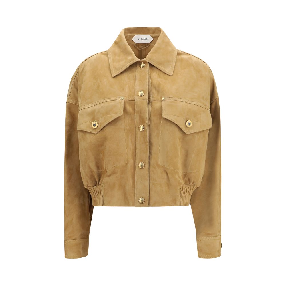 Versace Beige Lambskin Suede Blouson Jacket