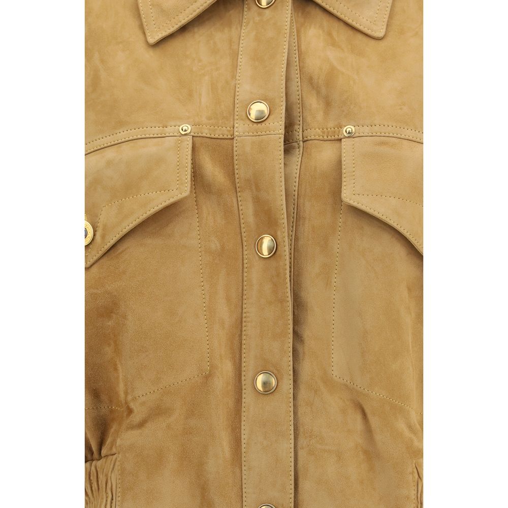 Versace Beige Lambskin Suede Blouson Jacket