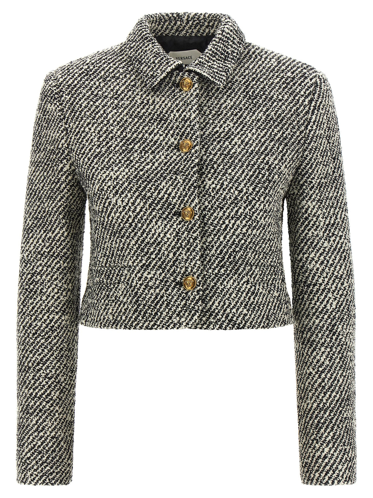 Versace Bicolor Bouclé Virgin Wool Cropped Jacket