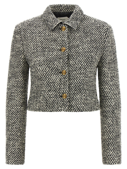 Versace Bicolor Bouclé Virgin Wool Cropped Jacket