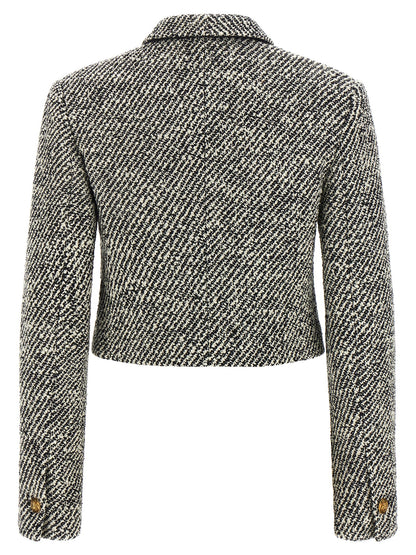 Versace Bicolor Bouclé Virgin Wool Cropped Jacket