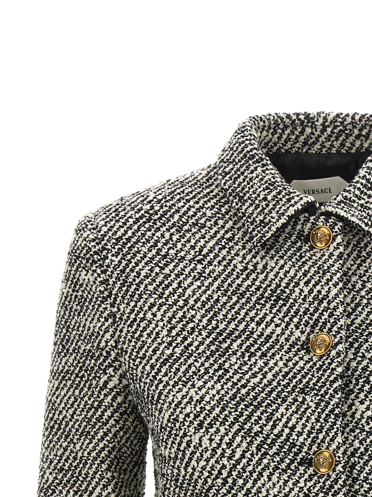 Versace Bicolor Bouclé Virgin Wool Cropped Jacket