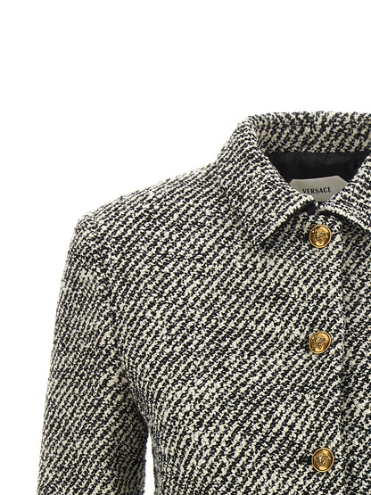 Versace Bicolor Bouclé Virgin Wool Cropped Jacket