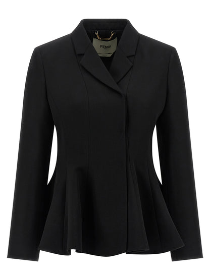 Fendi Black Grain de Poudre Wool Blazer