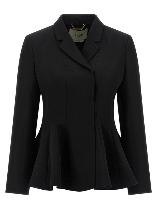 Fendi Black Grain de Poudre Wool Blazer