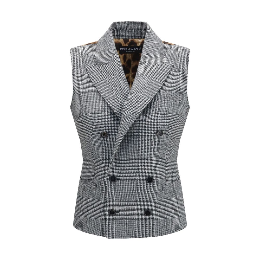Dolce & Gabbana Gray Prince of Wales Double-Breasted Vest