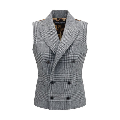 Dolce & Gabbana Gray Prince of Wales Double-Breasted Vest
