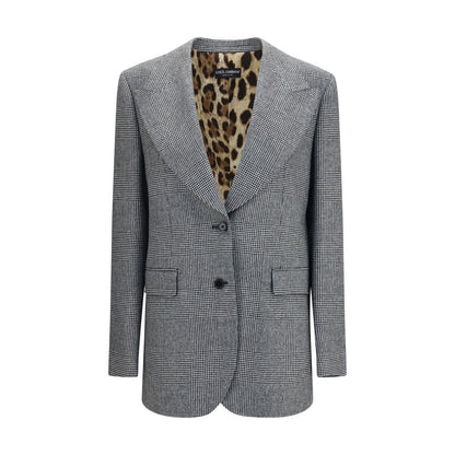 Dolce & Gabbana Gray Prince of Wales Wool-Cashmere Blazer