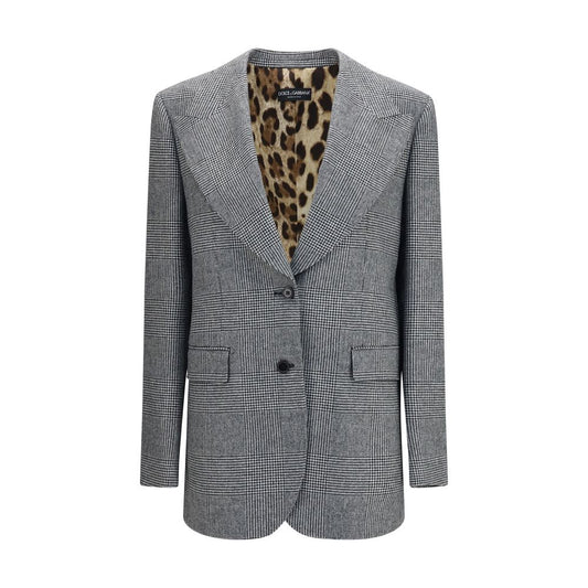 Dolce & Gabbana Gray Prince of Wales Wool-Cashmere Blazer