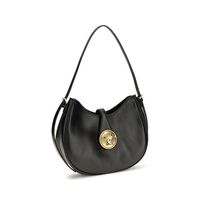 Versace Small Emblème Hobo Black Calf Leather Shoulder Bag