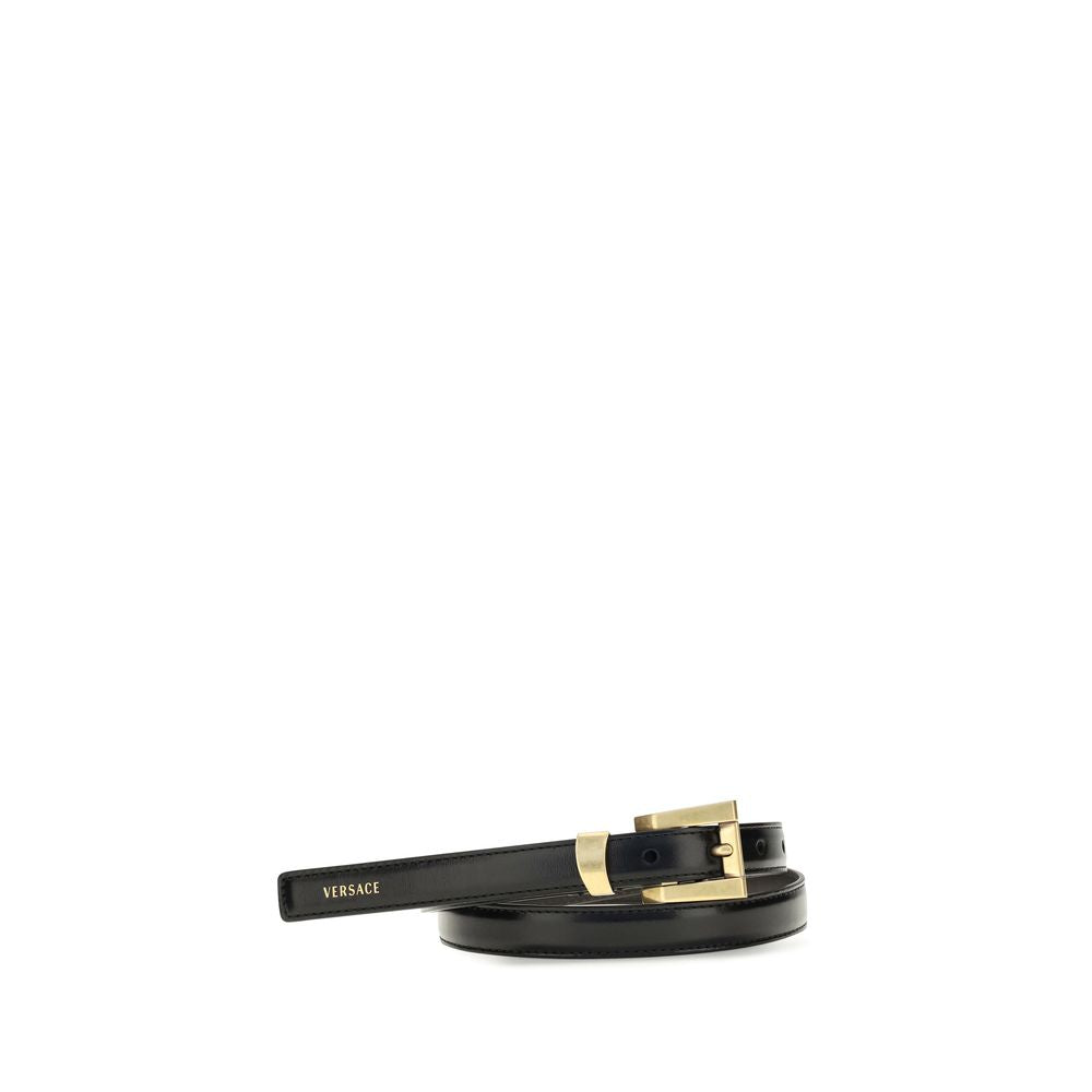 Versace Black Glossy Leather Logo Belt