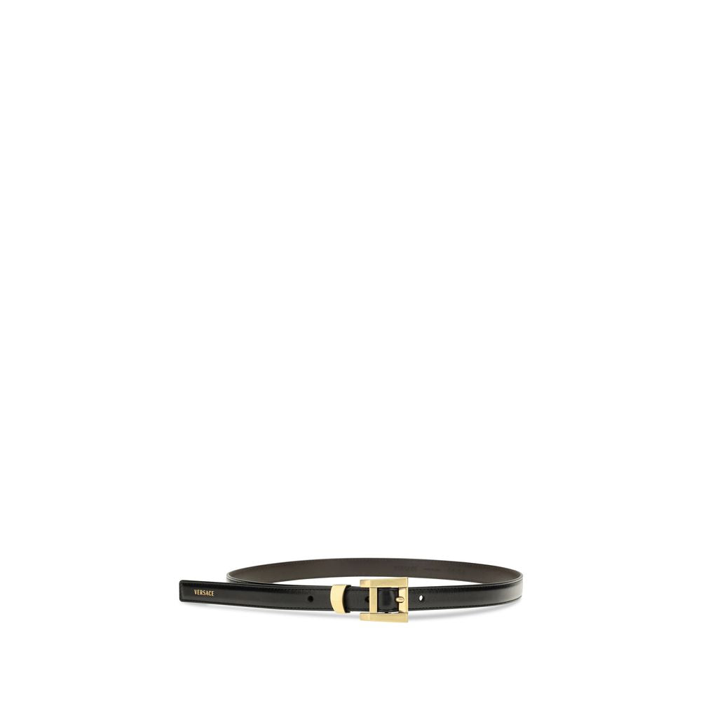 Versace Black Glossy Leather Logo Belt
