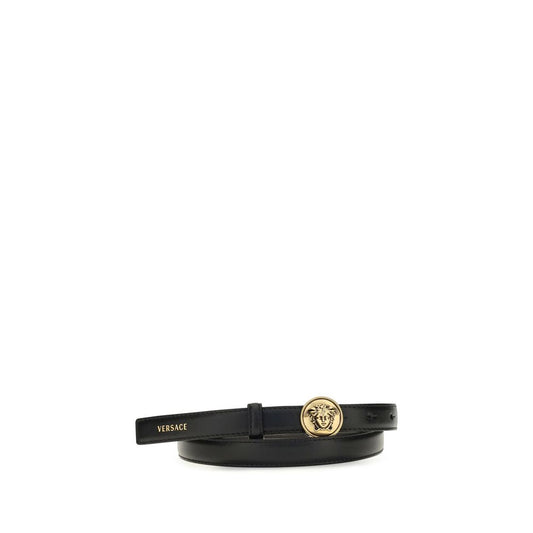 Versace Black Calf Leather Logo Belt