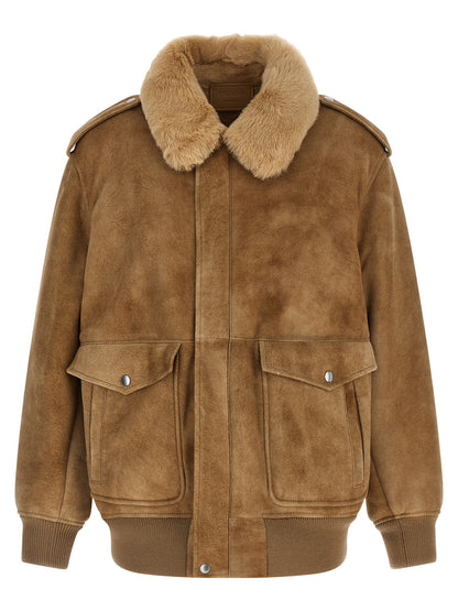 Prada Beige Lambskin Bomber Jacket