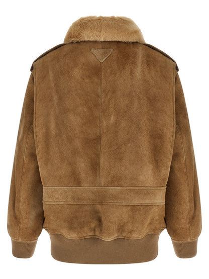 Prada Beige Lambskin Bomber Jacket