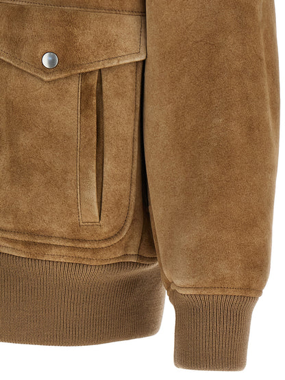 Prada Beige Lambskin Bomber Jacket