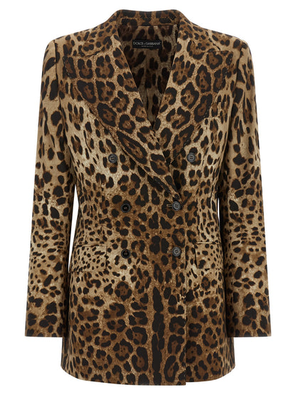 Dolce & Gabbana Brown Leo-Print Wool Blazer