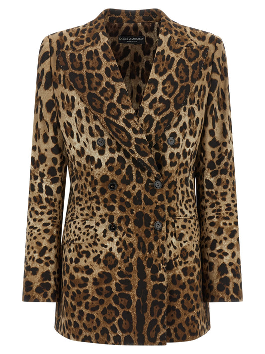 Dolce & Gabbana Brown Leo-Print Wool Blazer