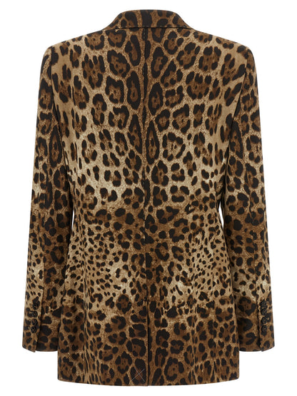 Dolce & Gabbana Brown Leo-Print Wool Blazer