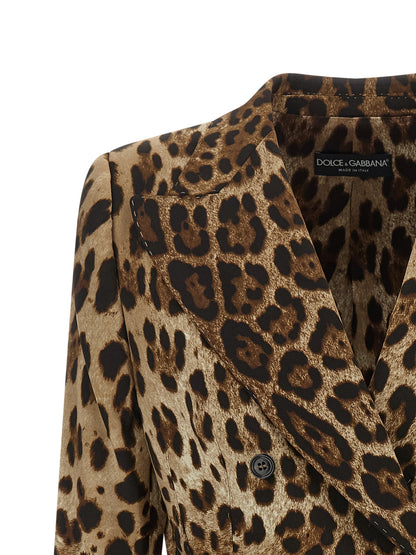 Dolce & Gabbana Brown Leo-Print Wool Blazer