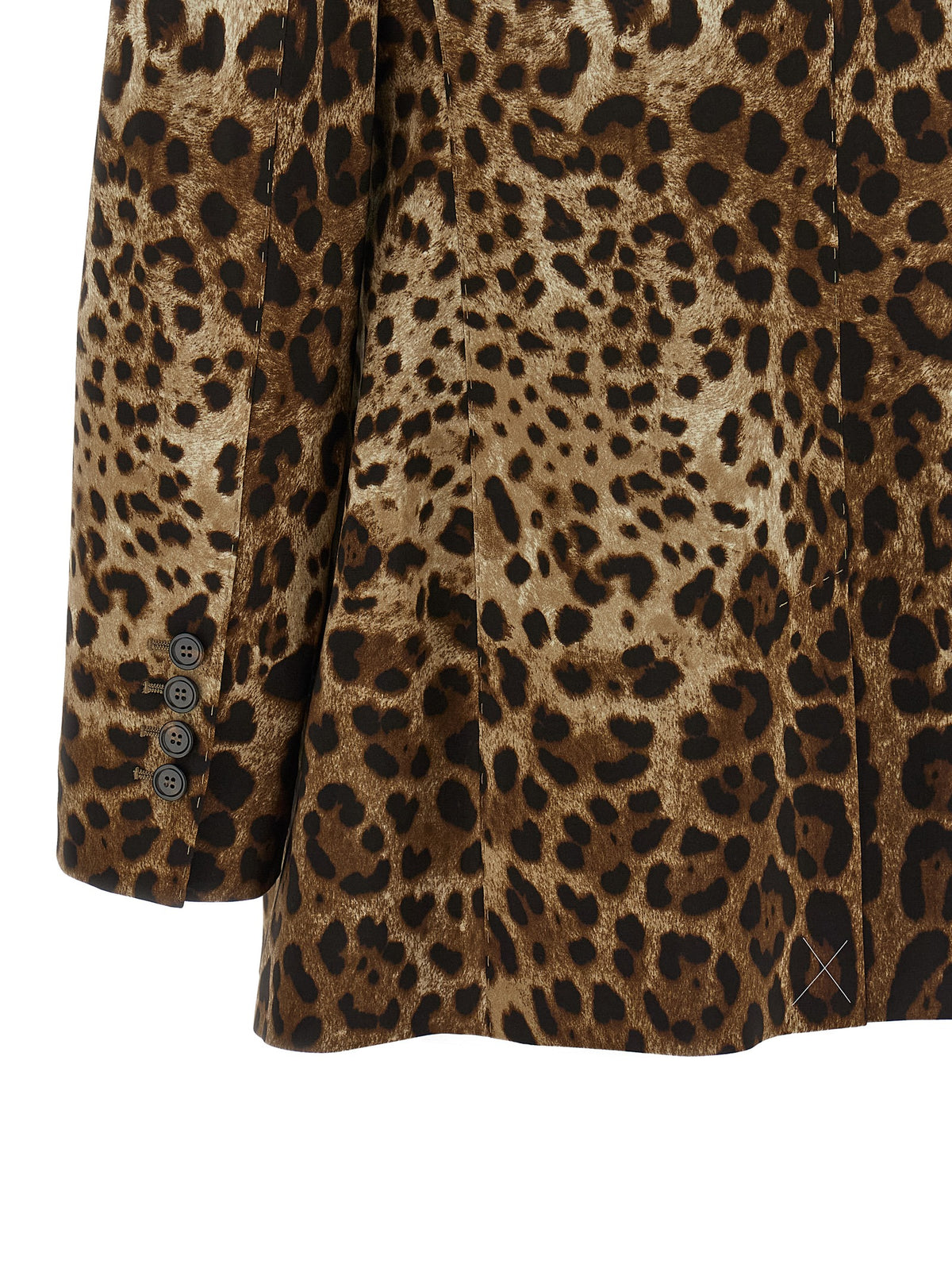 Dolce & Gabbana Brown Leo-Print Wool Blazer