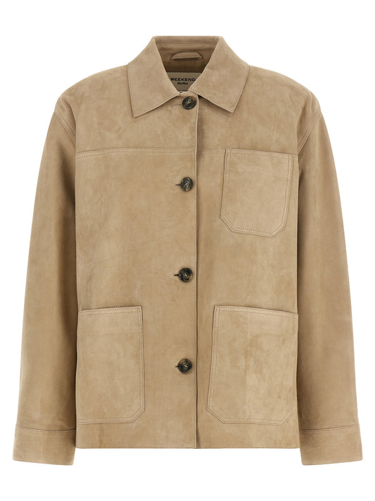 Max Mara Ghiera Beige Lambskin Leather Shirt Jacket