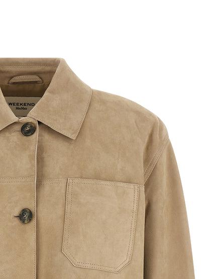Max Mara Ghiera Beige Lambskin Leather Shirt Jacket