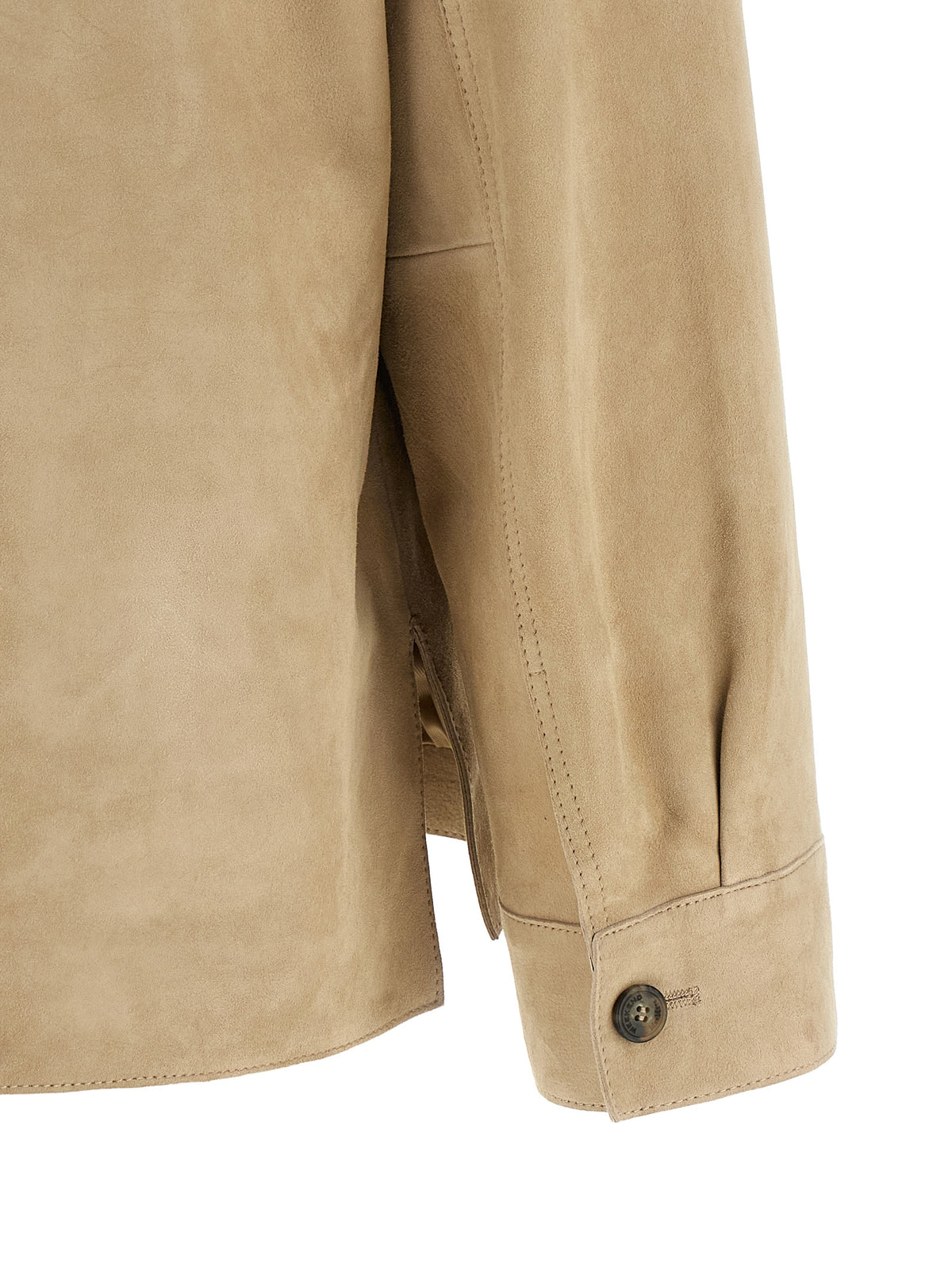 Max Mara Ghiera Beige Lambskin Leather Shirt Jacket